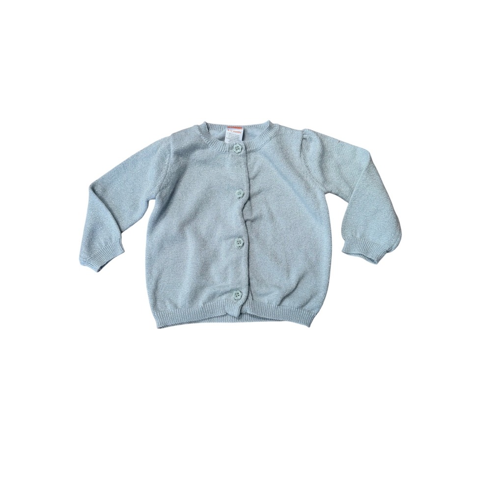 Gymboree Baby Girl Blue Metallic Sparkle Cardigan Sweater 6-12M Flower Button